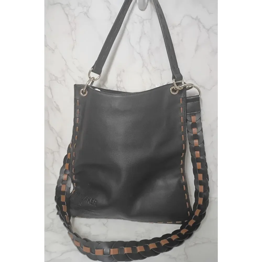 TED BAKER Braidea Black Leather Whipstich Hobo Bag - NWT